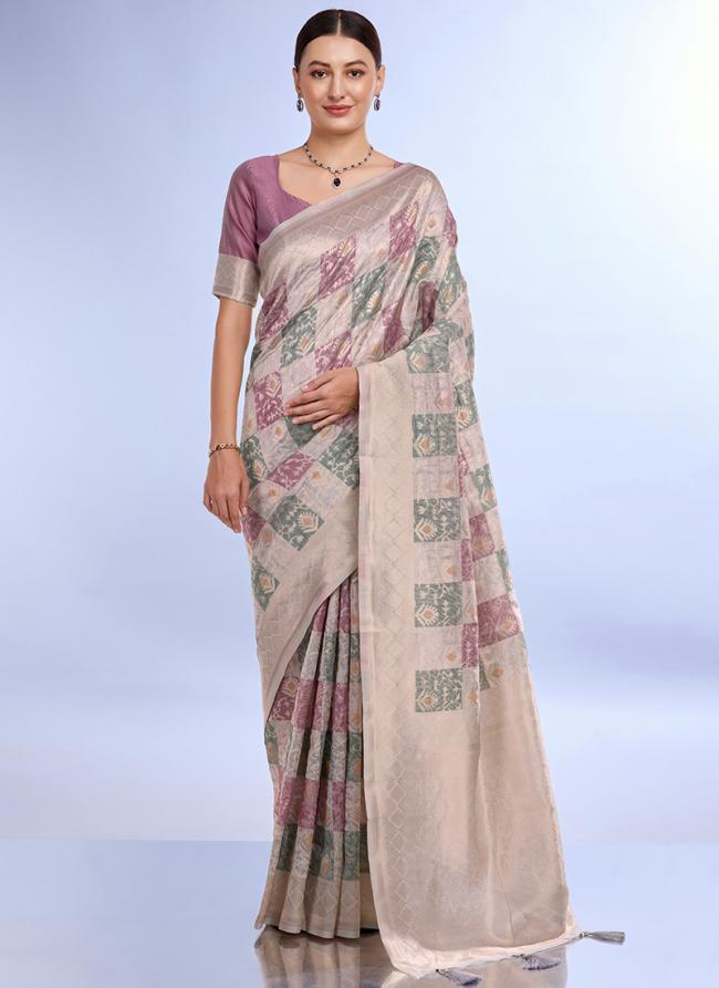 Cotton Dusty Levender Cream Daily Wear Weaving Saree